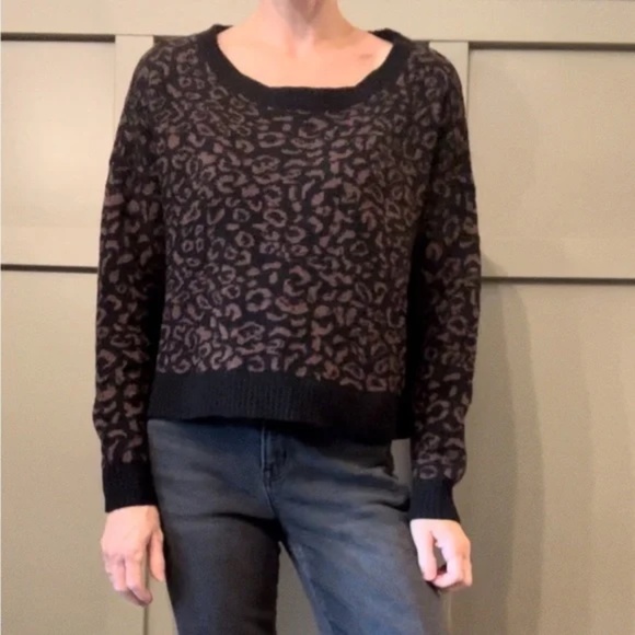 Free People Leopard Print Sweater Alpaca Wool Blend Oversized Size Small - Picture 13 of 13